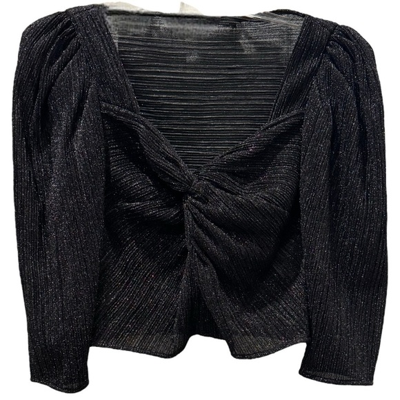 IRO Dollie Twist Front Short Sleeve Metallic Crop Top Blouse Size 10 NEW - Picture 8 of 11